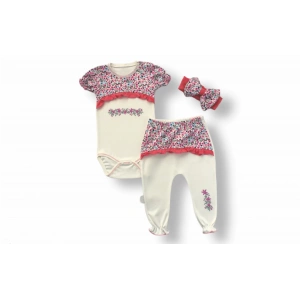 Eterelle 3-6 6-9 9-12 Ay Mimoza Baskılı Bandanalı Kısa Kollu Zıbınlı 3lü Kız Bebek Takımı Lila