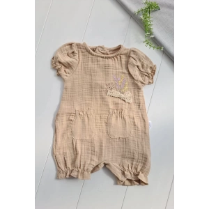 Eterelle Müslin Kumaş Çiçek Nakışlı Pamuklu Kız Bebek Tulum