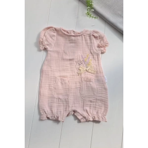 Eterelle Müslin Kumaş Çiçek Nakışlı Pamuklu Kız Bebek Tulum