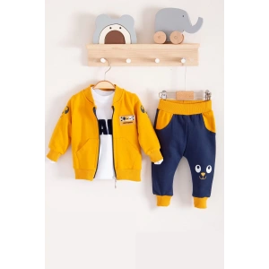 Eterelle New Fashıon Hırkalı 3lü % 100 Pamuk Erkek Bebek Takımı