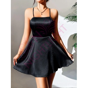 Nightlight Derin Sırt Dekolteli Fantazi Siyah Mini Gecelik