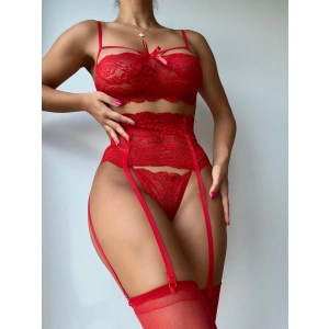 Nightlight Jartiyerli Kırmızı Sütyen Külot Takım