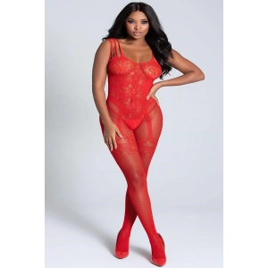 NightLight Kadın Kırmızı Jartiyer Desenli Özel Bölgesi Açık Vücut Çorabı 5046