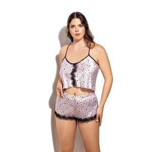 Nightlight Öpücük Desenli Fantazi Büyük Beden Şortlu Saten Takım