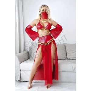 Nightlight Peçeli Altın Detaylı Fantazi Kırmızı Dansöz Kostümü