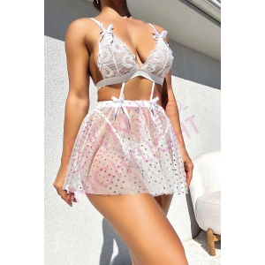 Nightlight Yıldız Desenli Beyaz Fantazi Mini Gecelik