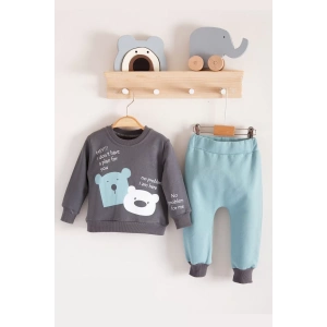 Eterelle No Problem Yazılı Bear Desenli 2li Erkek Bebek Takımı