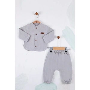 Eterelle Oval Kesim 5 Düğmeli Müslin Kumaş 2li Erkek Bebek Takımı