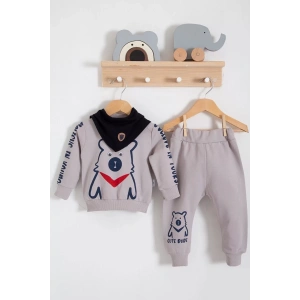 Eterelle Oynar Gözlü Fularlı 3lü Erkek Bebek Takımı