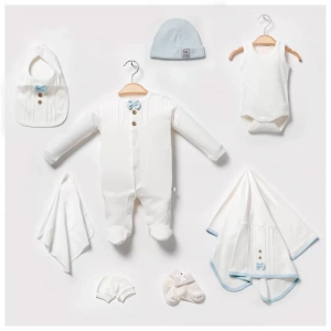 Eterelle Papyonlu Tulumlu 100% Pamuk 8li Hastane Çıkış Seti 