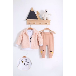 Eterelle Peluş Hırkalı 3 Lü Kız Bebek Takım