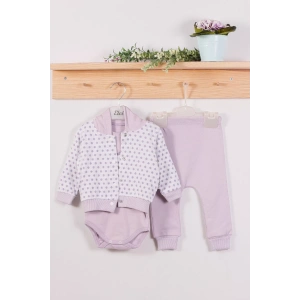 Eterelle Puan Desenli Kapişonlu % 100 Pamuk 3lü Kız Bebek Takım