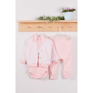 Eterelle Puan Desenli Kapişonlu % 100 Pamuk 3lü Kız Bebek Takım