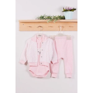 Eterelle Puan Desenli Kapişonlu % 100 Pamuk 3lü Kız Bebek Takım