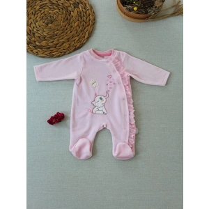 Eterelle 3-6 6-9 9-12 Ay Romantik Fil Nakışlı Pembe Süslü Kız Bebek Tulumu Pembe