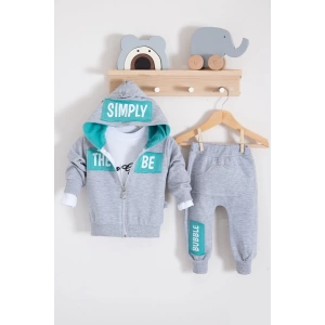Eterelle Simply Desenli Kapişonlu 3lü Erkek Bebek Takımı