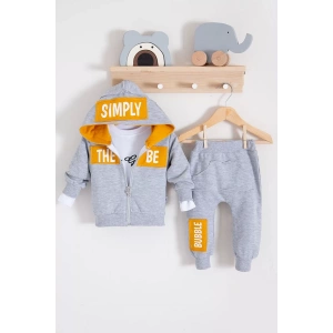 Eterelle Simply Desenli Kapişonlu 3lü Erkek Bebek Takımı