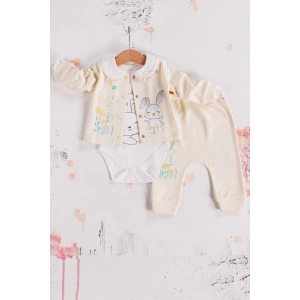 Eterelle Tavşan Desenli Çiçekli 3lü Hırkalı Kız Bebek Takım