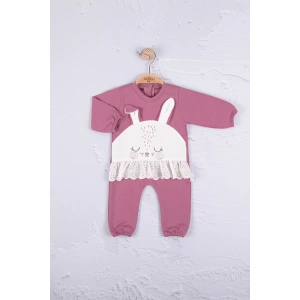 Eterelle Tavşan Nakışlı Güpürlü % 100 Pamuk Kız Bebek Tulum