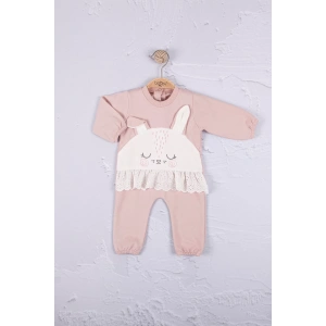 Eterelle Tavşan Nakışlı Güpürlü % 100 Pamuk Kız Bebek Tulum