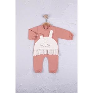 Eterelle Tavşan Nakışlı Güpürlü % 100 Pamuk Kız Bebek Tulum