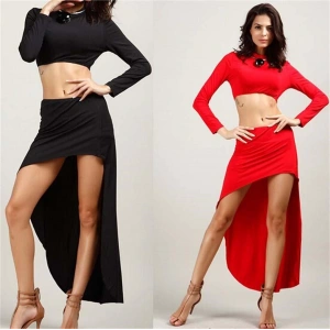 Terry Pau TP101337 Asimetrik Etek ve Uzun Kollu Büstiyer Takım