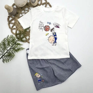 Eterelle 1-2-3 Yaş Topçu Erkek Çocuk Baskılı Şortlu Kısa Kollu Tişört 2li Erkek Bebek Takımı Lacivert