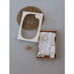 Eterelle 0-6 Ay Tül Etekli Kurdelalı Taş Detaylı Kız Bebek Hediyelik, Mevlütlük, Kınalık 3lü Takım Beyaz