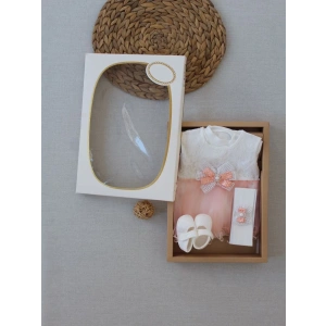 Eterelle 0-6 Ay Tül Etekli Kurdelalı Taş Detaylı Kız Bebek Hediyelik, Mevlütlük, Kınalık 3lü Takım Pudra
