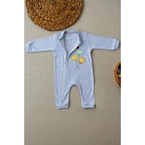 Eterelle 3-6 18-24 24-36 Ay Uçan Balonlar Nakışlı Ef Boy Fermuarlı Erkek Bebek Tulumu Mavi
