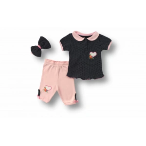 Eterelle 3-6 6-9 9-12 12-18 Ay Uzayın Kalbi Nakışlı Bandanalı Kısa Kollu Sweat 3lü Kız Bebek Takımı Siyah