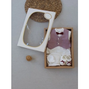 Eterelle 0-6 Ay Yelekli Papyon Smokin Erkek Bebek Hediyelik, Mevlütlük, Sünnetlik 5 Parça Takım Bordo