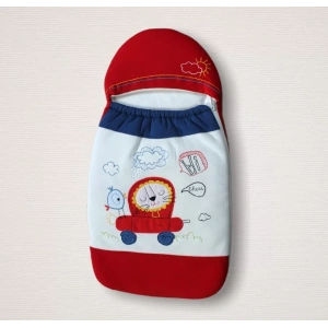 Eterelle Yenidoğan Arabalı Aslan Nakışlı Fermuarlı Şapkalı Klasik Kundak Bebek Battaniyesi Mavi