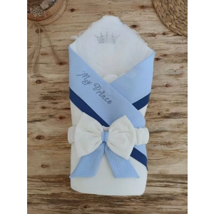 Eterelle Yenidoğan Bal Peteği My Prince Taç Nakışlı Delüks Kundak Bebek Battaniyesi Mavi