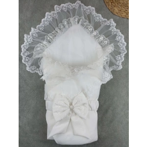 Eterelle Yenidoğan Bambu Taç Nakışlı Delüks Kundak Bebek Battaniyesi Ekru