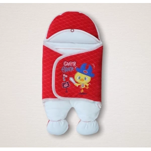 Eterelle Yenidoğan Cesur Şovalye Civciv Nakışlı Şapkalı Erkek Ayaklı Kundak Bebek Battaniyesi Kırmızı