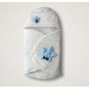 Eterelle Yenidoğan Çift Yıldız Detaylı Şapkalı Duvaklı Erkek Bebek Klasik Kundak Bebek Battaniyesi Ekru