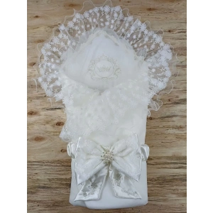 Eterelle Yenidoğan İpek Venüs Taç Nakışlı Delüks Kundak Bebek Battaniyesi Ekru