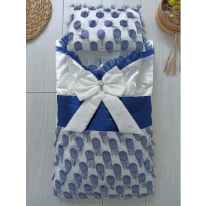 Eterelle Yenidoğan İzmir İncisi Tül İşlemeli Pamuklu Fiyonklu Kundaklı Lüks 3lü Alt Açma Seti Lacivert