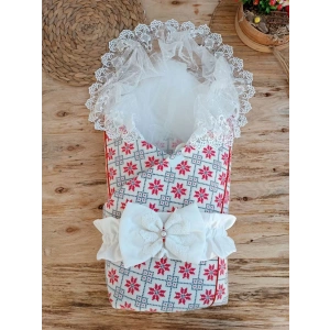 Eterelle Yenidoğan Kar Tanesi Desenli Dantelli Duvaklı Bebek Battaniyesi Kundak Ekru