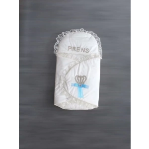 Eterelle Yenidoğan Kral Taç Nakışlı Kundak Erkek Bebek Battaniyesi Ekru