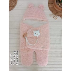 Eterelle Yenidoğan Kulaklı Şapkalı Açılır Kucaklı Cırt Kapamalı Ayaklı Bebek Battaniyesi Kundak Pembe