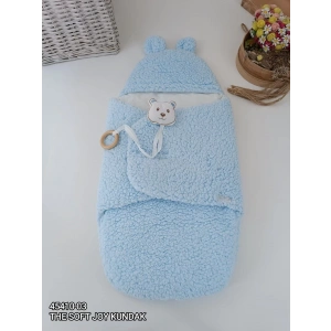 Eterelle Yenidoğan Kulaklı Şapkalı Açılır Kucaklı Cırt Kapamalı Bebek Battaniyesi Kundak Mavi