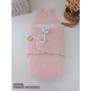 Eterelle Yenidoğan Kulaklı Şapkalı Açılır Kucaklı Cırt Kapamalı Bebek Battaniyesi Kundak Pembe