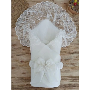 Eterelle Yenidoğan Kumru İnci Fiyonk Kristal Parlak Duvaklı Kundak Bebek Battaniyesi Ekru