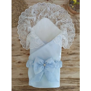 Eterelle Yenidoğan Kumru İnci Fiyonk Kristal Parlak Duvaklı Kundak Bebek Battaniyesi Mavi