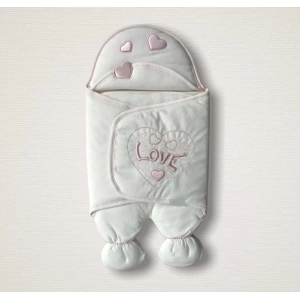 Eterelle Yenidoğan Lüks Üç Kalp Love Nakışlı Kız Bebek Ayaklı Kundak Bebek Battaniyesi Ekru
