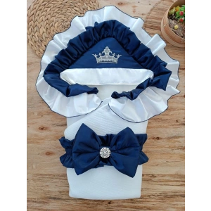 Eterelle Yenidoğan Mehtap Lüks Kelebek Taç Nakışlı Bebek Battaniyesi Kundak Lacivert