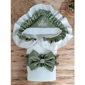 Eterelle Yenidoğan Mehtap Lüks Kelebek Taç Nakışlı Bebek Battaniyesi Kundak Yeşil