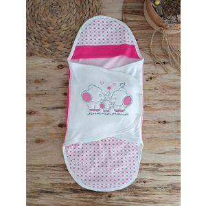 Eterelle Yenidoğan Mutlu Fil Ailesi Nakışlı Çıt Çıt Kapamalı Bebek Kundak Fuşya